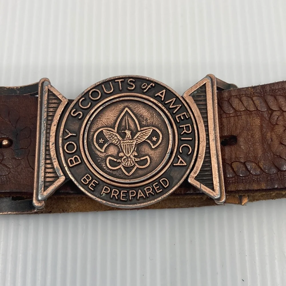 Vintage Leather Embossed/Tooled Belt with Boy Scout Metal Buckle